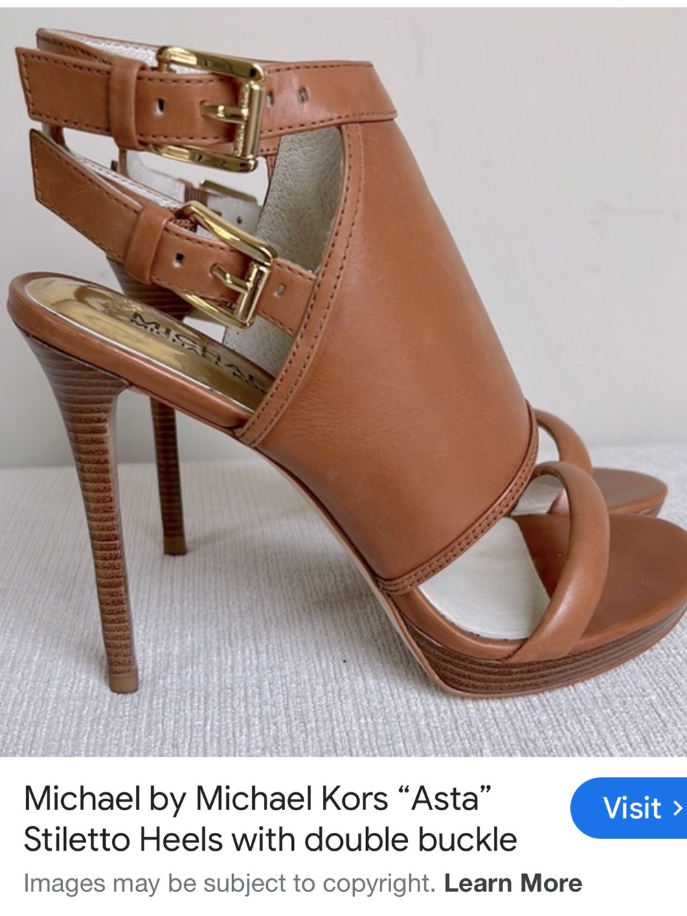 Michael Kors Tan Leather Double-Buckle Stiletto Sandals